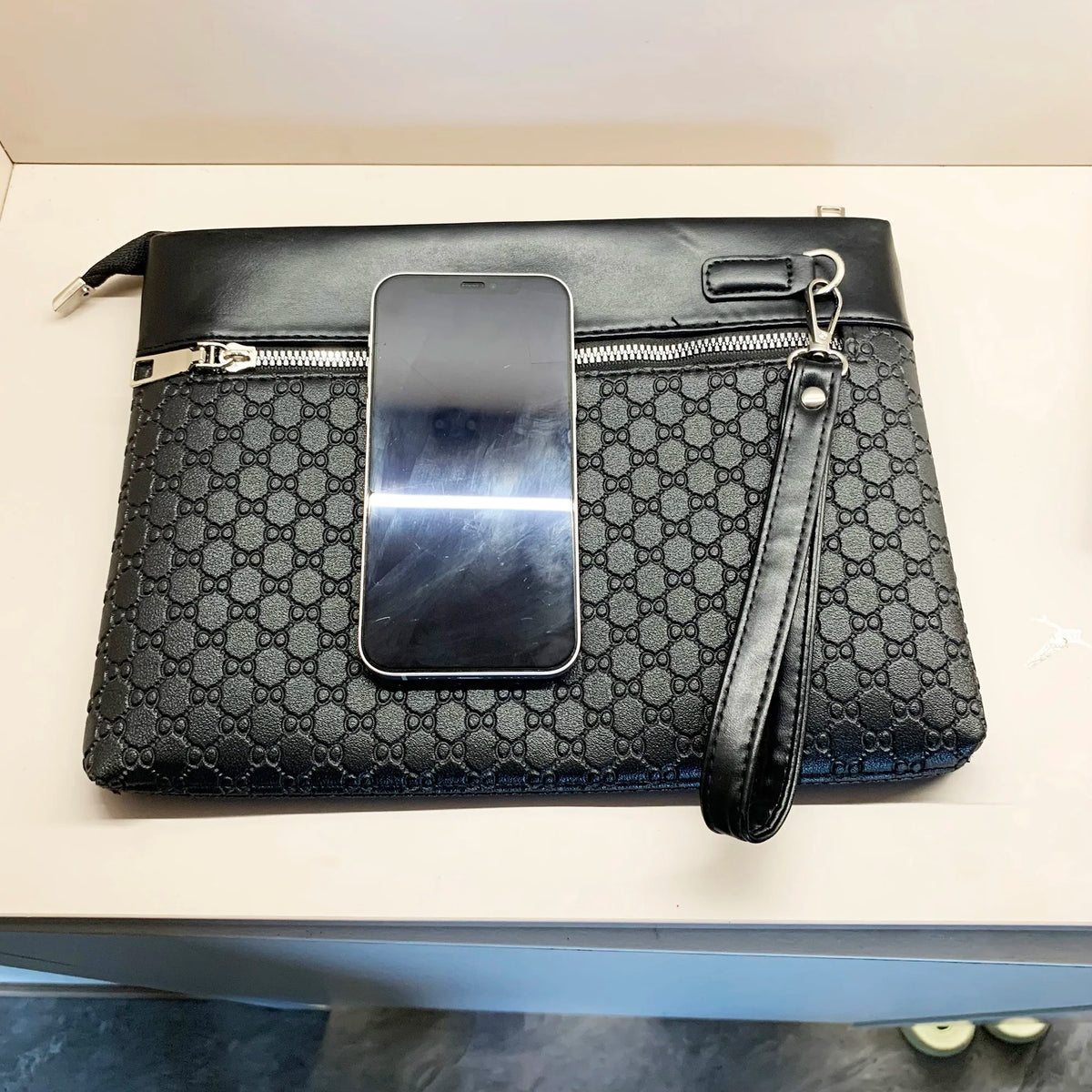 Men's PU Leather Clutch Bag with Cardholder and Zipper Pockets