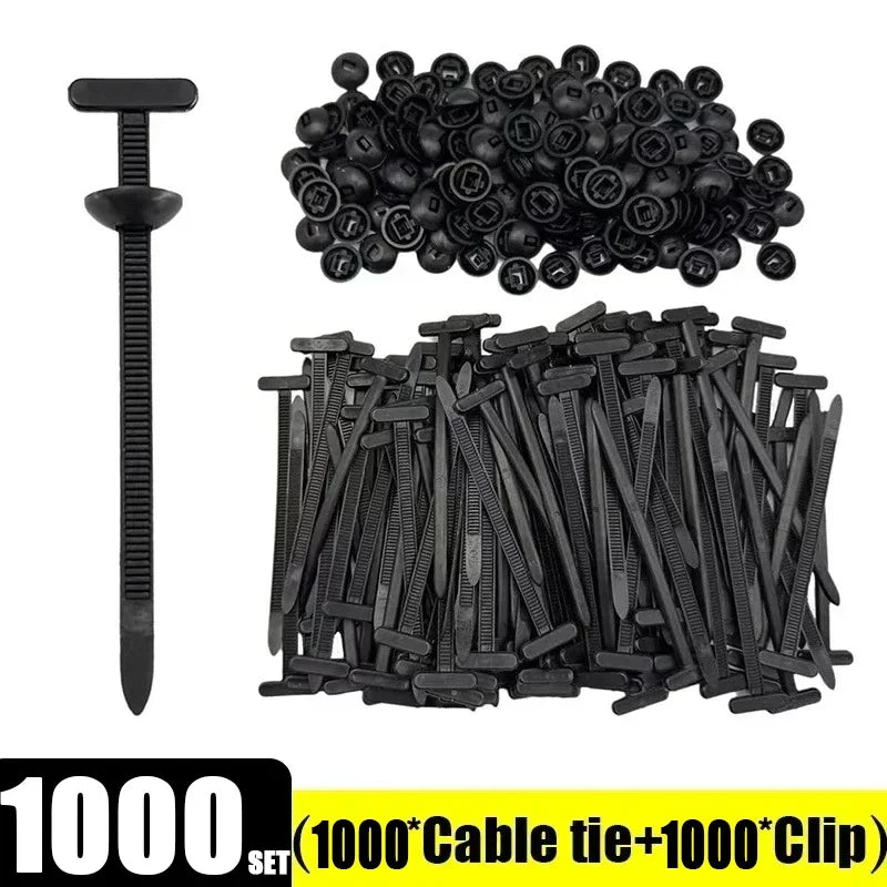 A set of 1000 nylon cable tie buckles and clips for various repairs