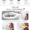 Disposable toilet cleaning brush and storage base shown next to a toilet bowl with cleaning fluid being poured.