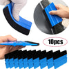 A collection of blue and black suede felt squeegees for car vinyl wrap and window tint installation.