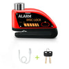 Red motorcycle disc brake lock with an alarm feature and included keys