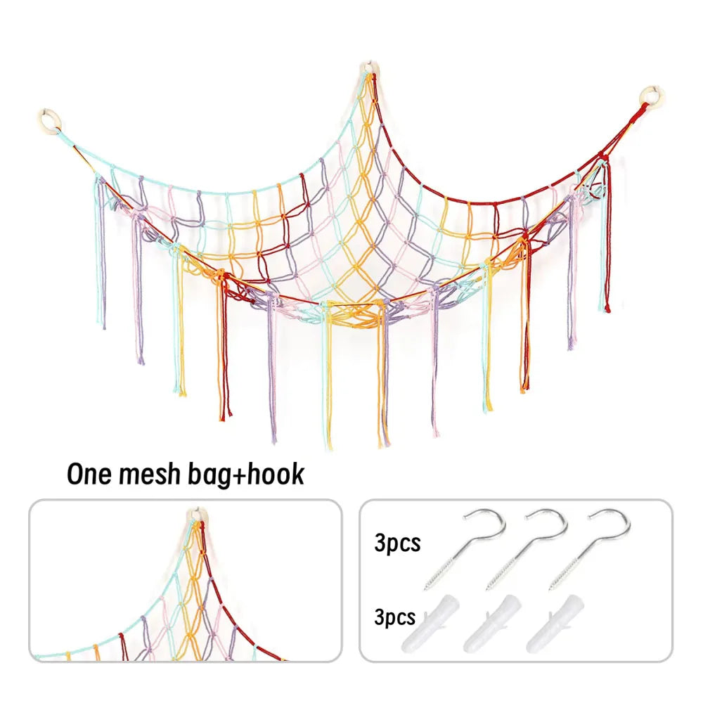 Macrame Toy Hammock for Corner Storage and Wall Decor
