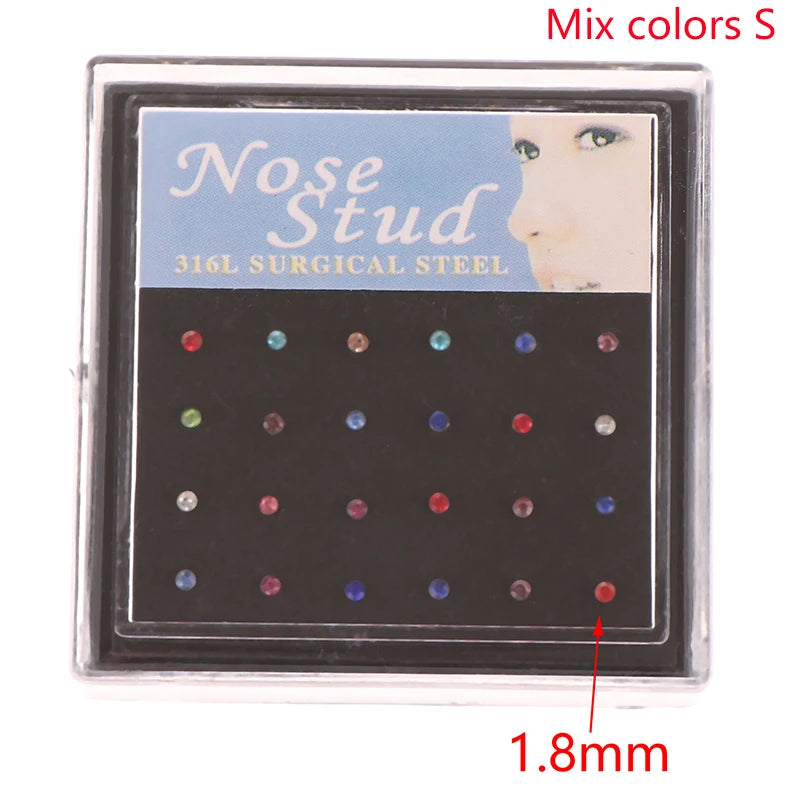Rhinestone Nose Stud Set - 24-Piece Collection