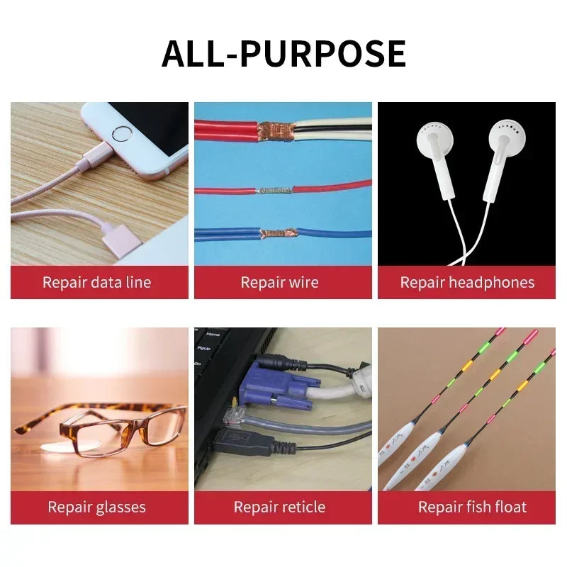 An assortment of heat shrink tubing kits for repairing various items including data lines, wires, headphones, glasses, reticl