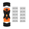 A black and orange versatile razor blade scraper tool with multiple metal blades for removing stickers, paint, and adhesive.
