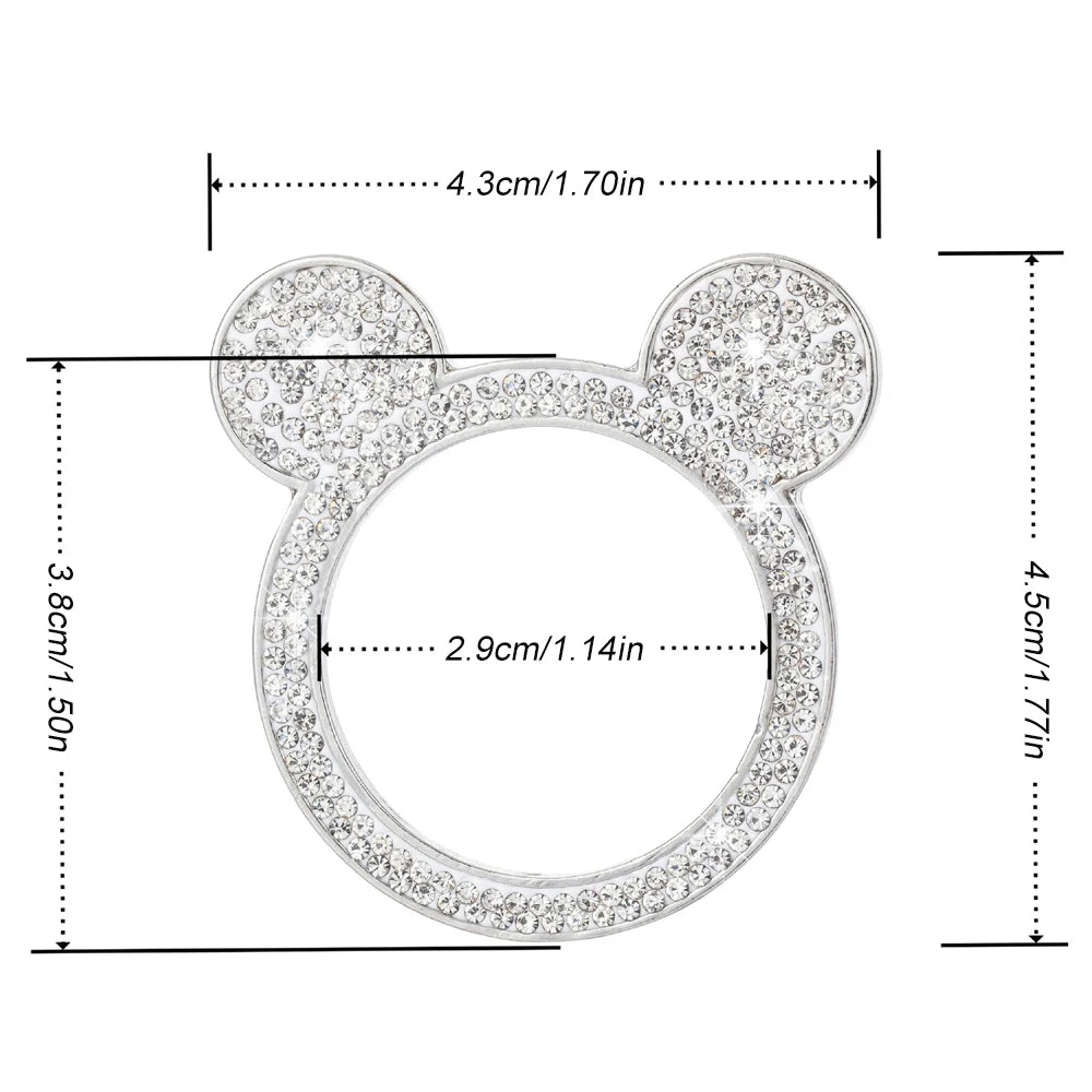 Silver crystal rhinestone car ignition button ring with a cute bear face design
