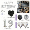 Set silberner und schwarzer Ballons mit Zahlen, Herzen und Konfetti für eine Geburtstagsfeier