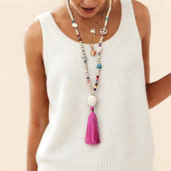 Collar de Cuenta de Hilo de Madera Bohemio