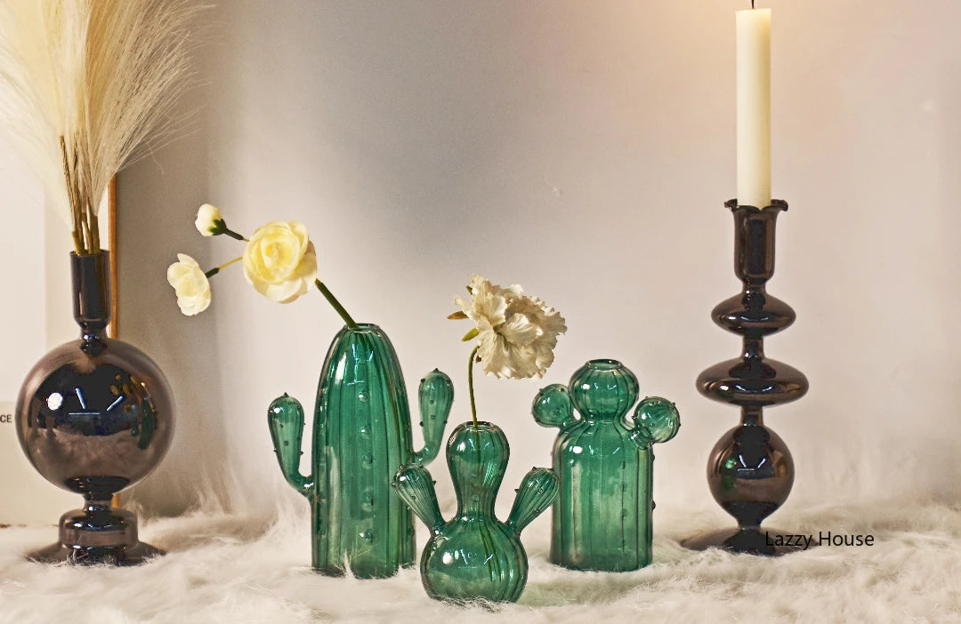 Cactus-Shaped Glass Vase for Tabletop Décor