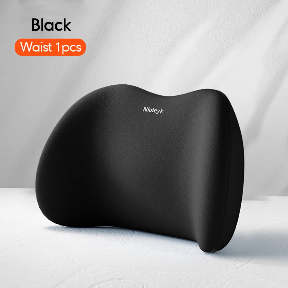 Black Memory Foam Car Headrest and Lumbar Support Pillow