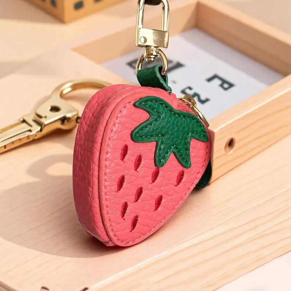Adorable Fruit Coin Purse Keychain - Cute Cherry & Blueberry Design, PU Leather Mini Storage Bag