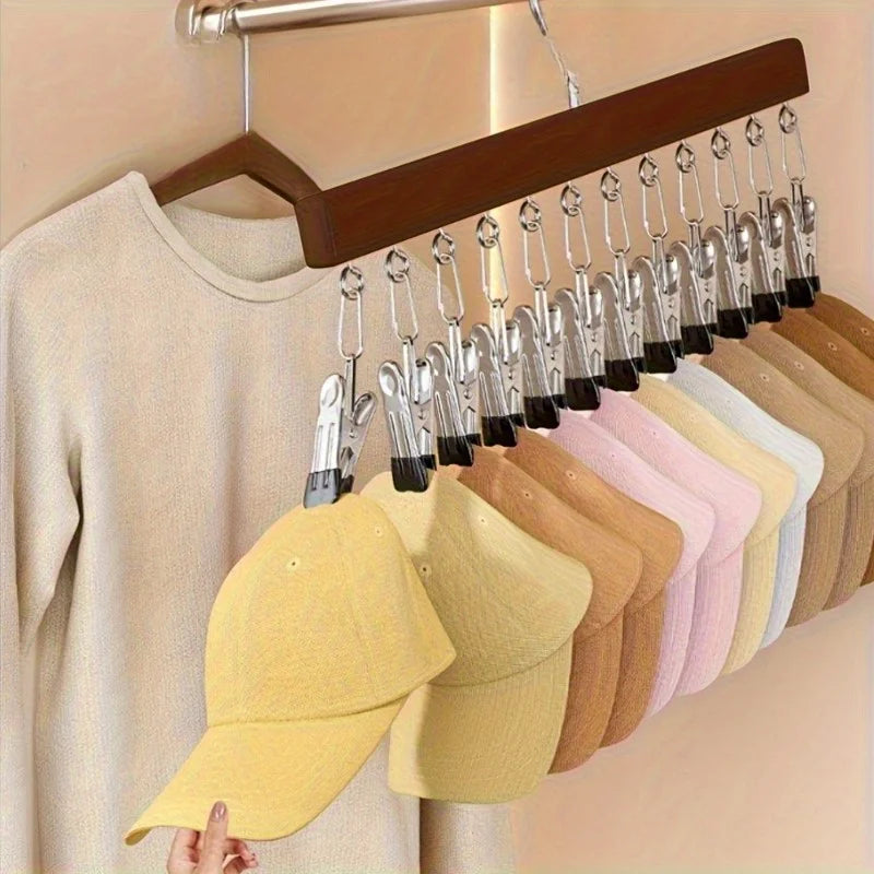 Wooden Multi-Clip Garment Hanger for Closet Organization