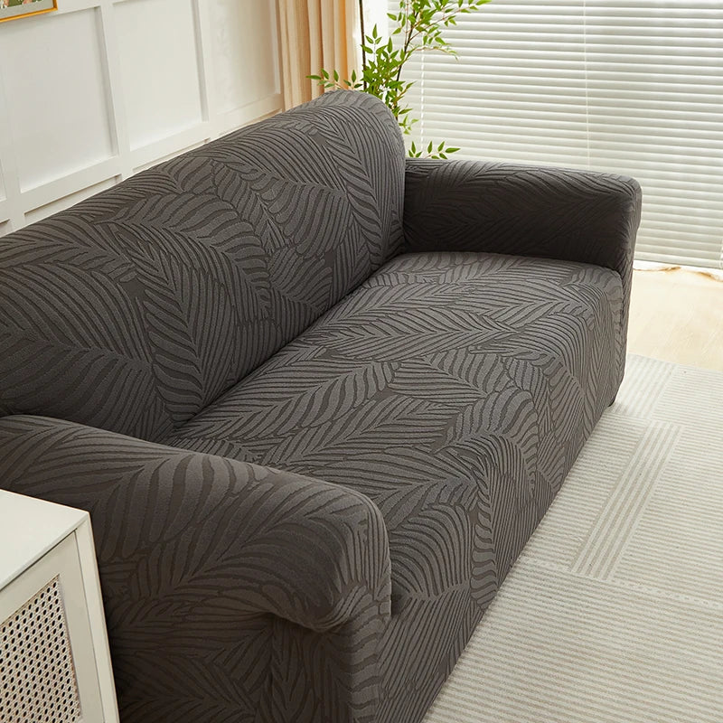 Jacquard Leaf Pattern Stretch Sofa Cover with Non-Slip Backing