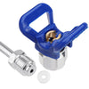 Blue airless paint sprayer extension pole with a metal fitting and clamp mechanism