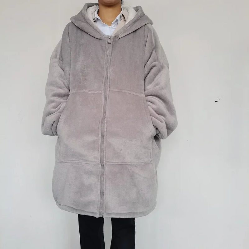 Oversized Wearable Blanket with Hood and Front Pocket