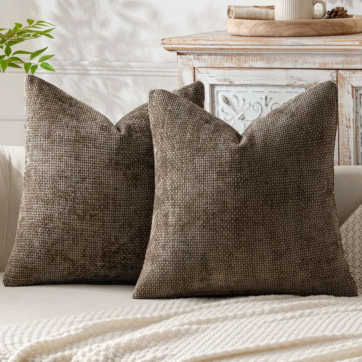 Chenille Knitted Throw Pillow Covers (Set of 2) – Soft Solid Color Cushion Cases for Sofa, Chair, and Car