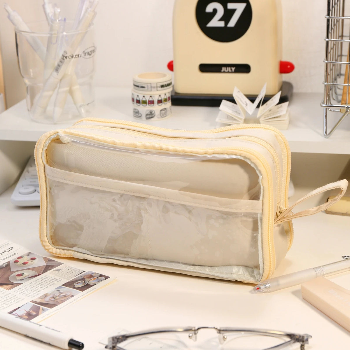 Transparent Double-Sided Pencil Case with Capybara Design