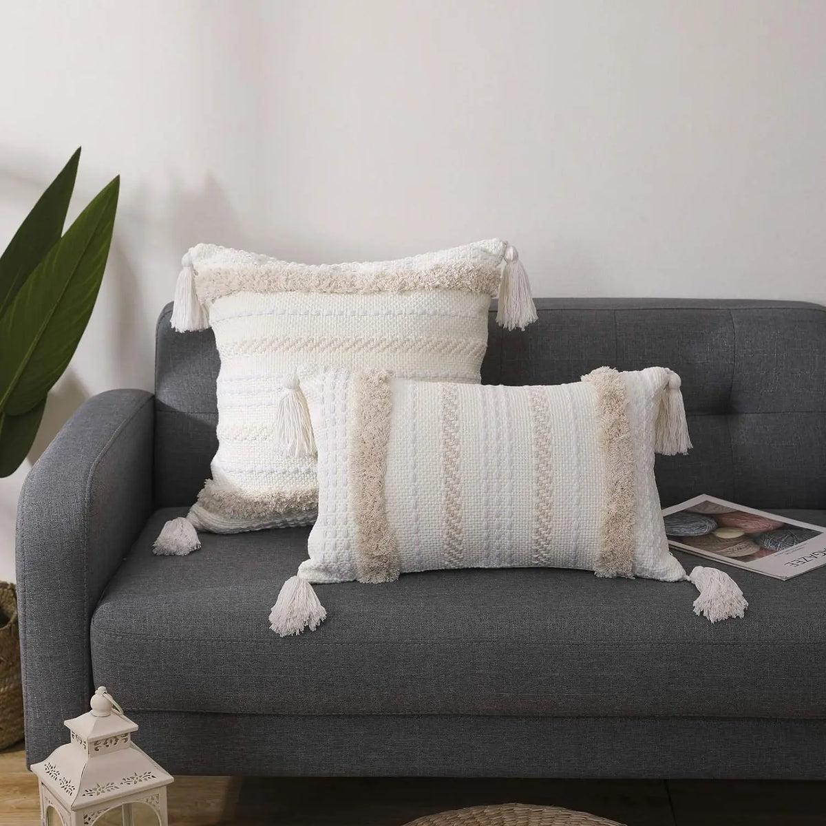 Boho Tufted Throw Pillow Cover with Tassels