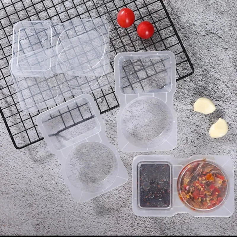 Récipients à sauce à double compartiment avec couvercles sécurisés