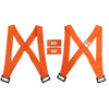Two orange furniture moving straps with shoulder pads shown in an X-shape.