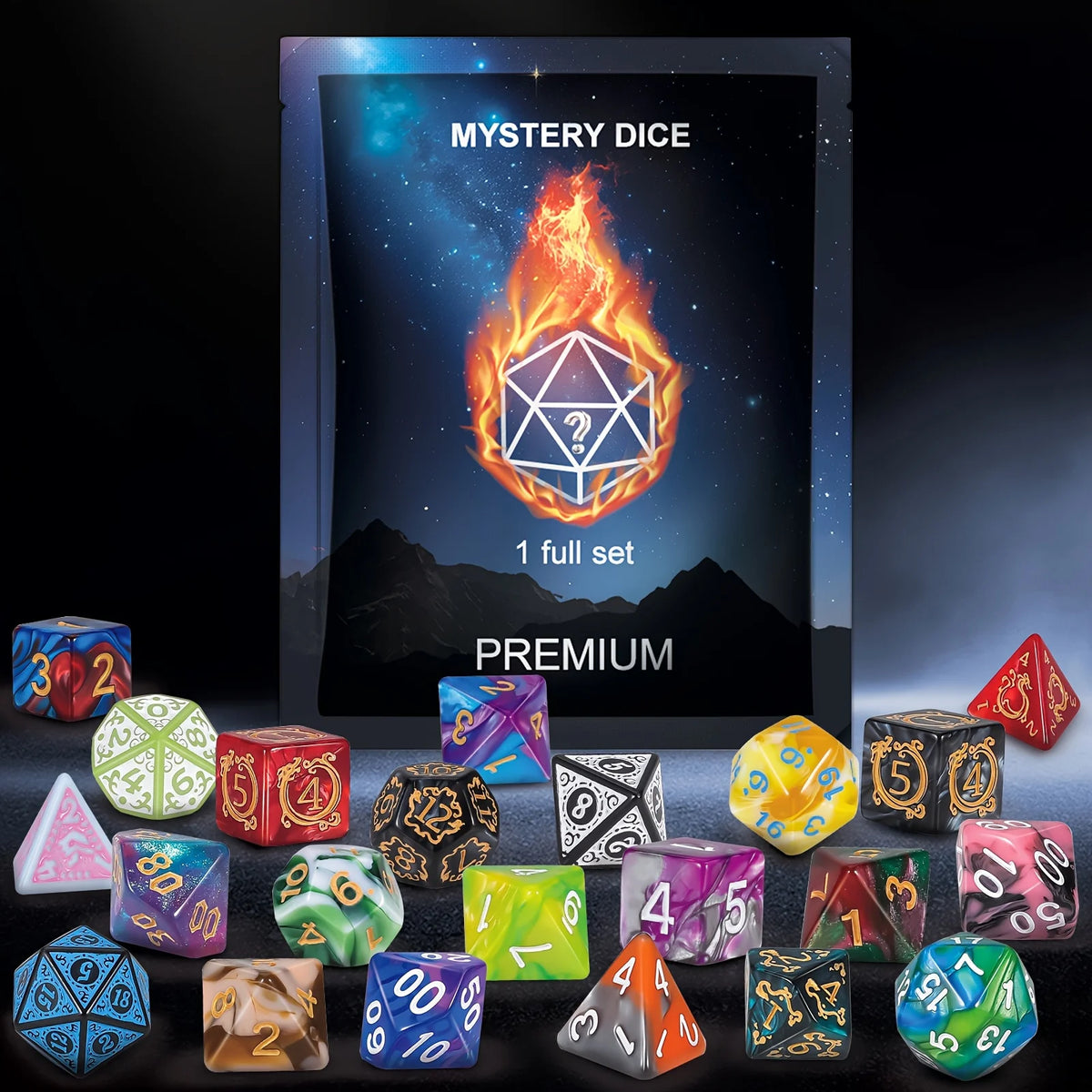 Polyhedral Dice Set with Velvet Pouch
