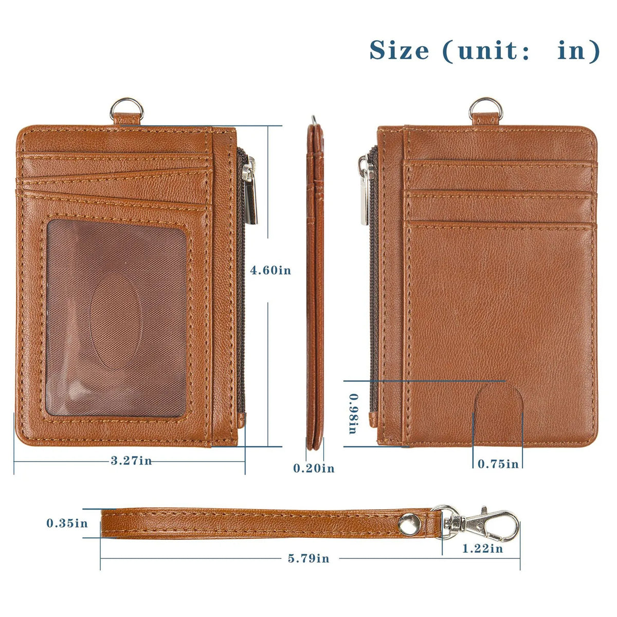 Premium PU Leather Badge Holder with Zipper and Lanyard