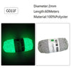 Green glow-in-the-dark polyester yarn for knitting and crochet, labeled G011F.