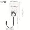 A set of 10 heavy duty adhesive hooks with a curved design shown against a white background.