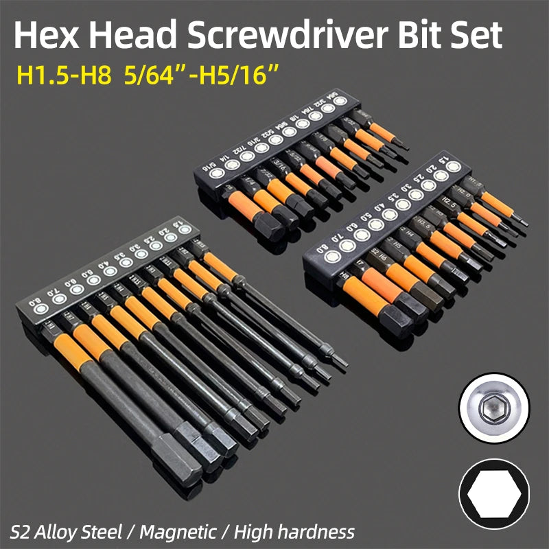 Magnetic Hex Allen Wrench Drill Bit Set (Metric & SAE, 1/4-Inch Shank)