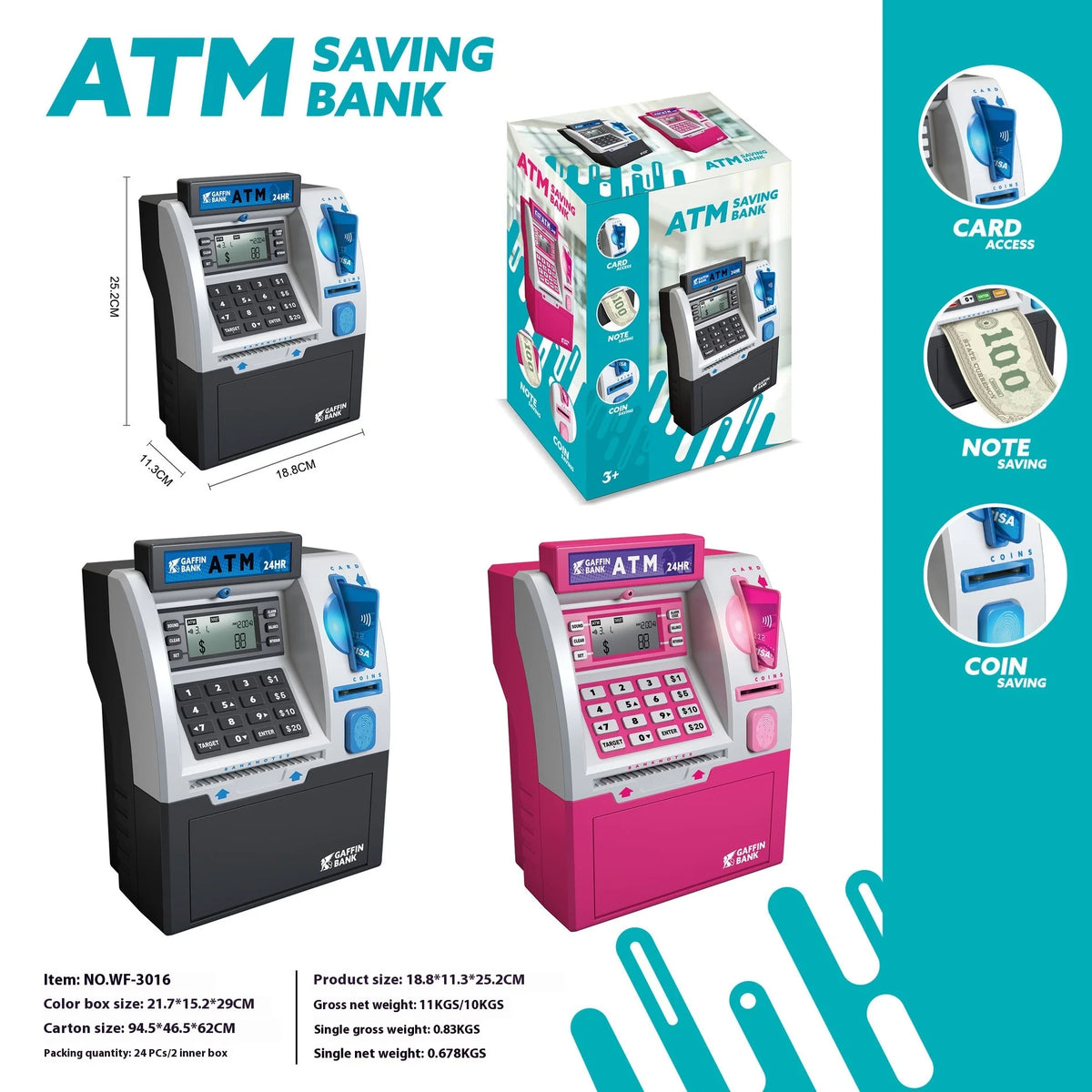 Interactive ATM Money Box for Kids with Card Swipe and Password Access