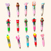 A collection of colorful kawaii ballpoint pens in various designs and colors for party favors or classroom prizes.