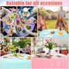 Vibrant disposable round tablecloth shown in various settings for parties and events.