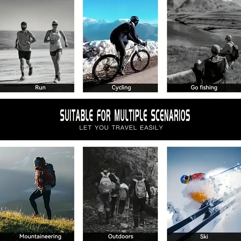 A collage showing various activities like running, cycling, go fishing, mountaineering, outdoors, and skiing using a floral b