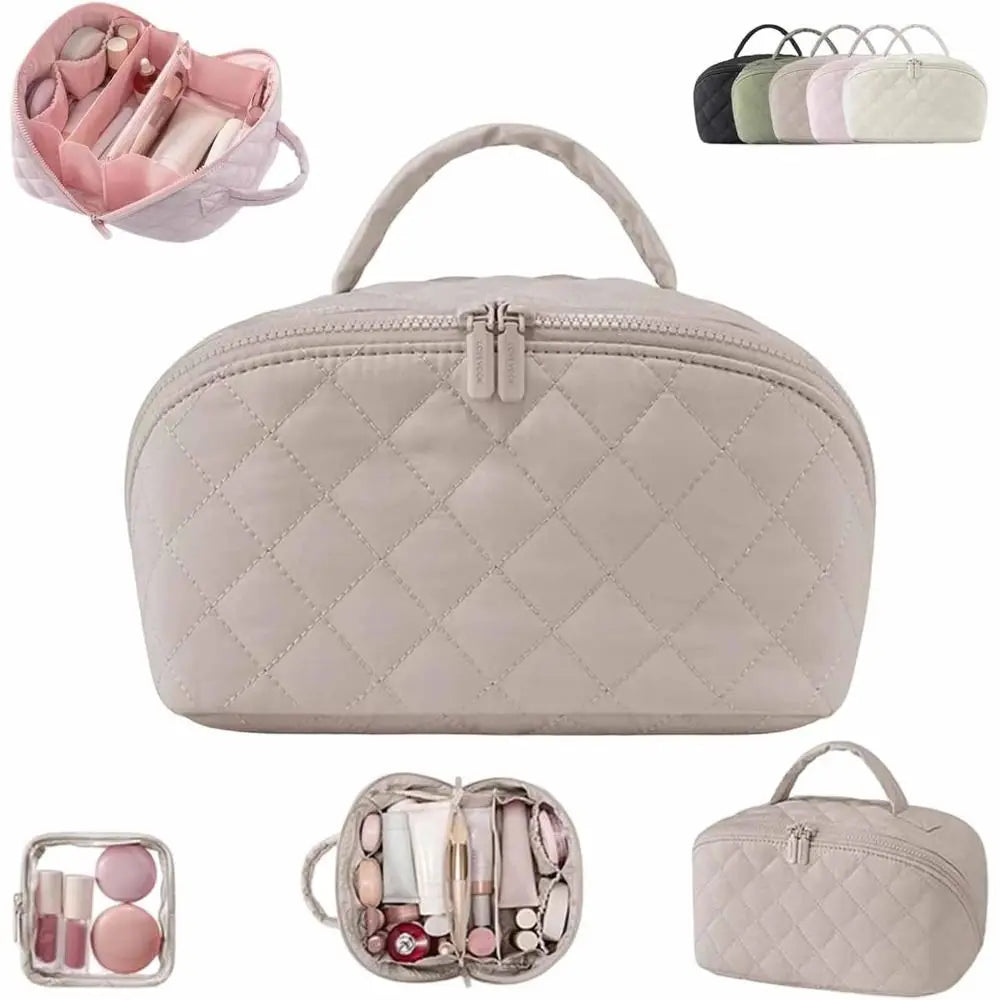Wide-Open Lay-Flat Makeup Bag with Water-Resistant Lining
