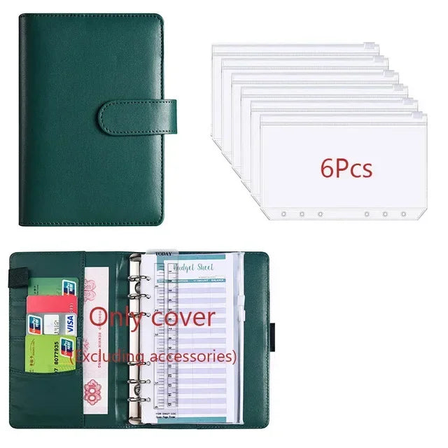 A6 PU Leather Budget Binder with Cash Envelope Organizer
