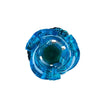 A close-up view of a blue metal fusion battle set spinning top toy with a clear launcher mechanism.