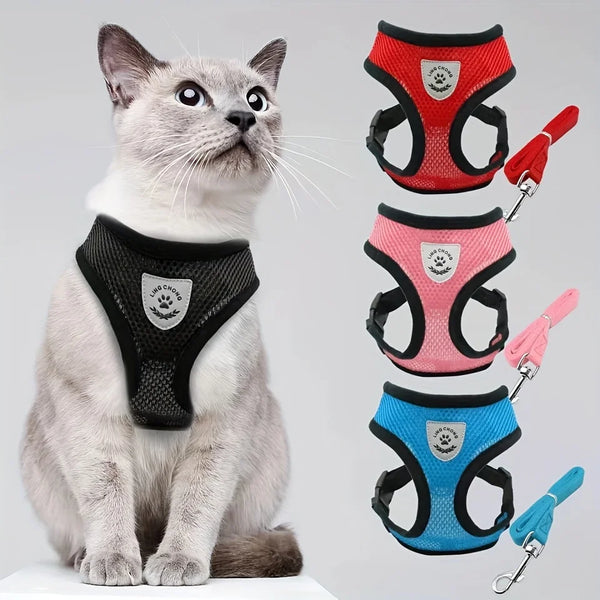 Escape-Proof Mesh Cat Harness with Reflective Vest