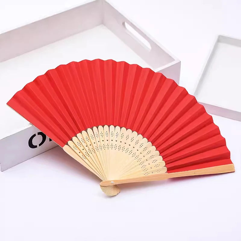 Classic Bamboo Folding Fan with Blank Canvas Design
