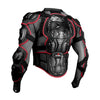 Black motocross armor jacket with red accents and mesh detailing shown from the back.
