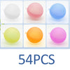 A collection of 54 reusable splash water balloons in various colors including white, pink, blue, yellow, and orange.