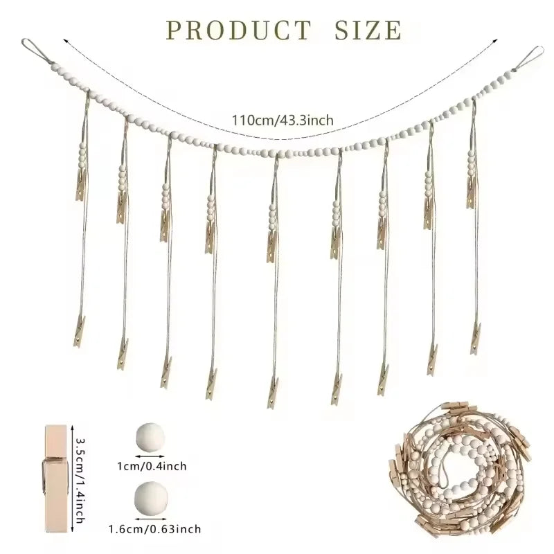 Wooden Beads Photo Garland for Wall Display