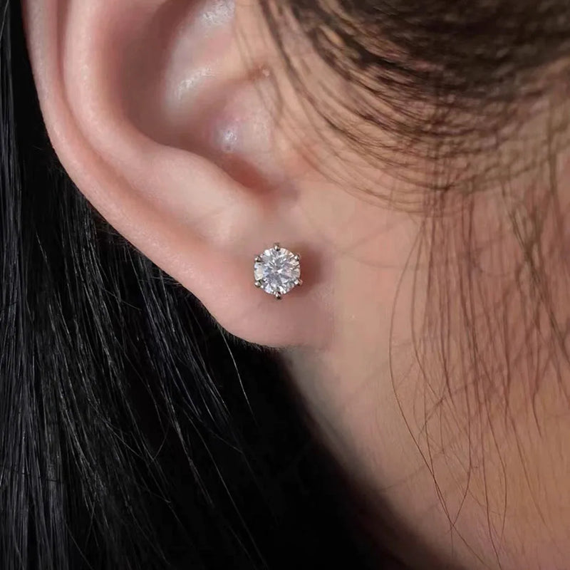 Round Moissanite Stud Earrings in Sterling Silver