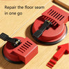 A red heavy-duty floor seam repair tool with a suction cup is shown on a wooden floor.