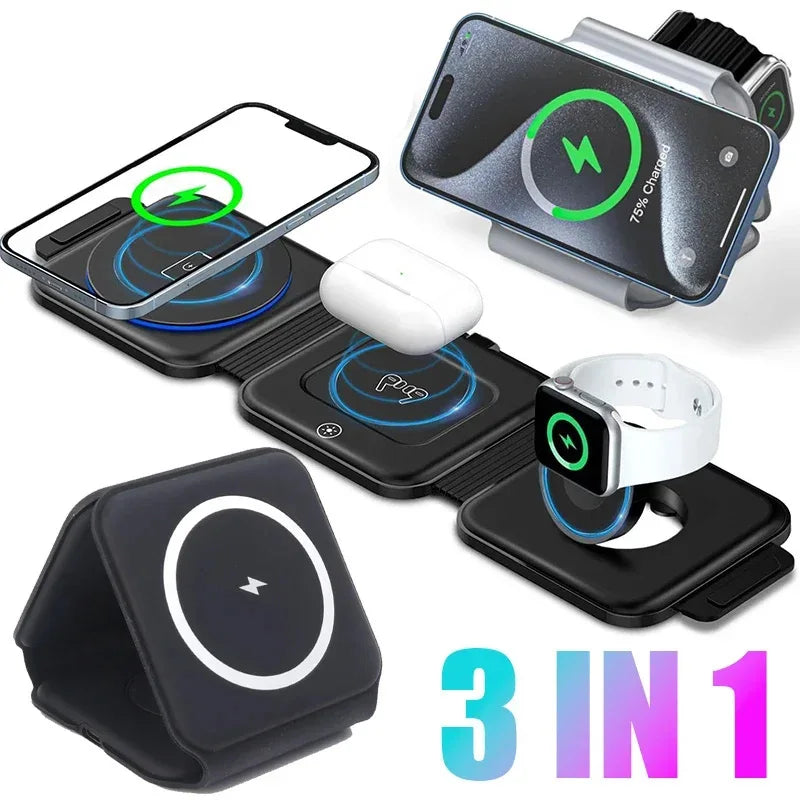 Cargador Inalámbrico Magnético Plegable 3 en 1
