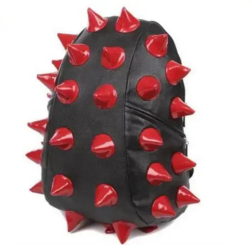 Black PU leather backpack with red rivets and studs