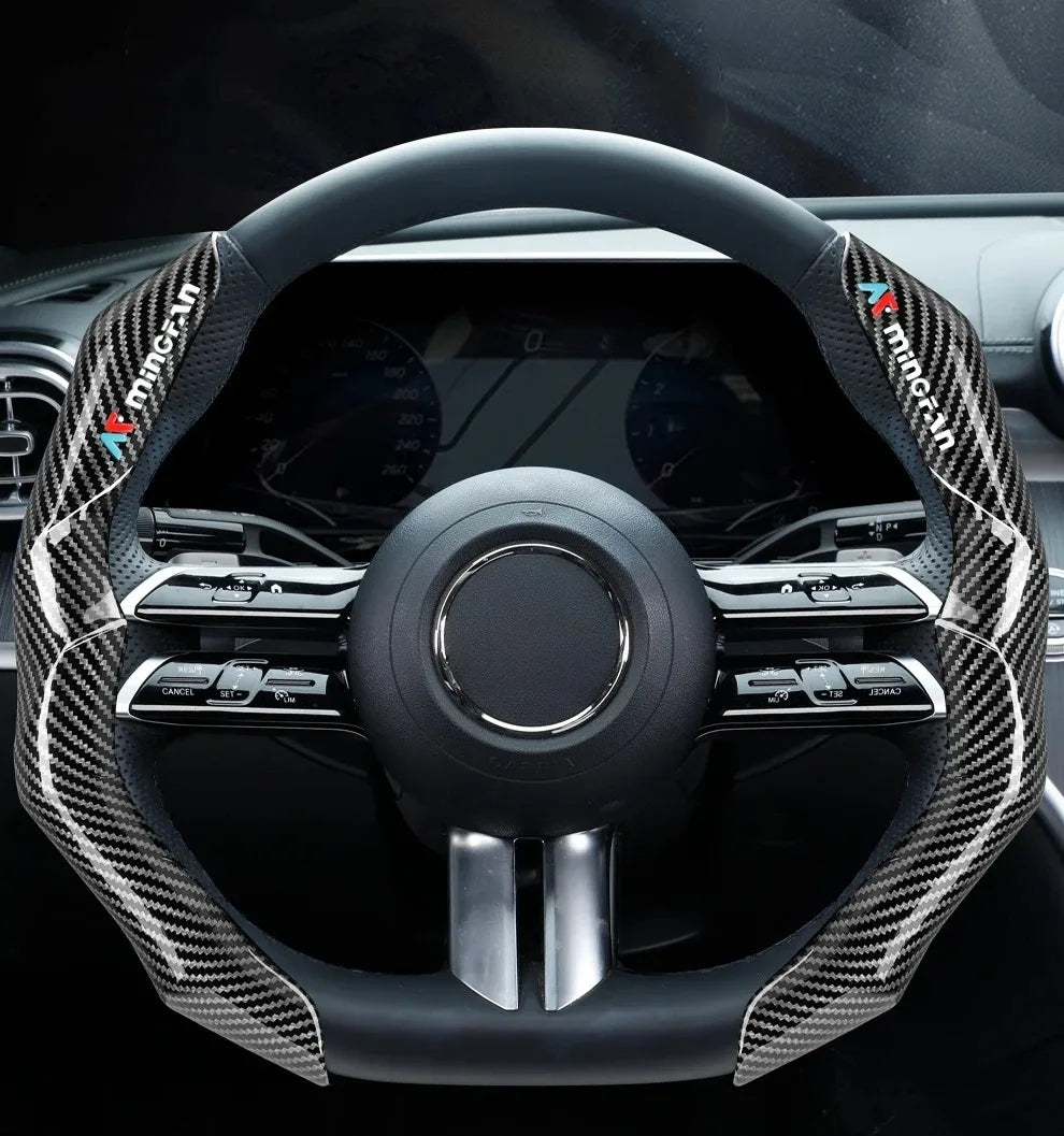 Carbon Fiber Texture Steering Wheel Cover - Anti-Slip & Comfortable Grip