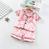 Kids' Cartoon Leopard Print Pajama Set with Short Sleeves