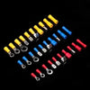 Assorted male and female insulated wire crimp terminal connectors in yellow and blue.