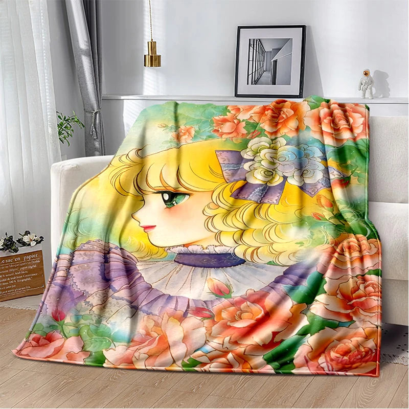 Cartoon Anime Flannel Throw Blanket in Candy Girl Design