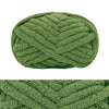 A ball of chunky green chenille yarn with a textured, ribbed pattern.